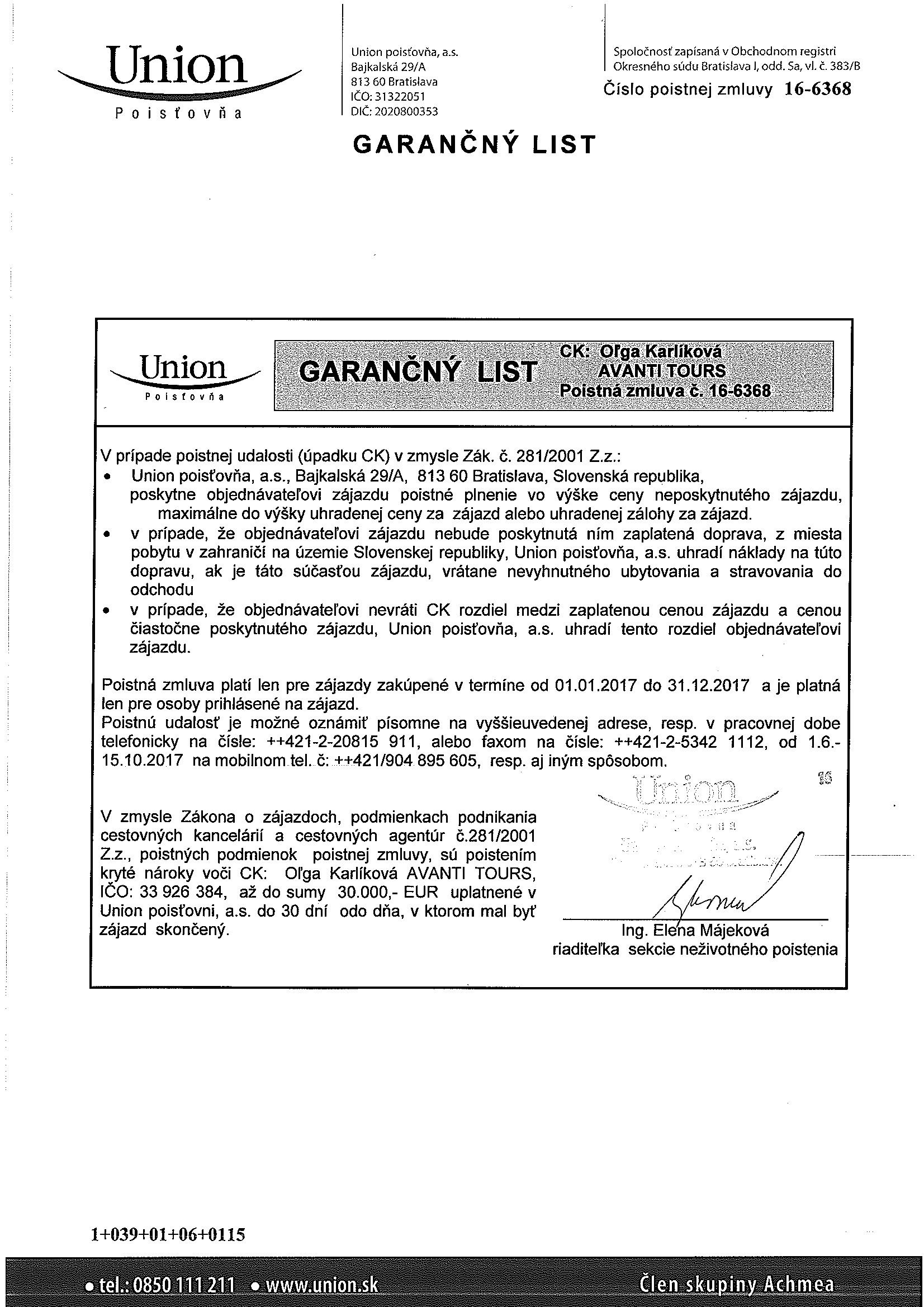 Garančný list 2017