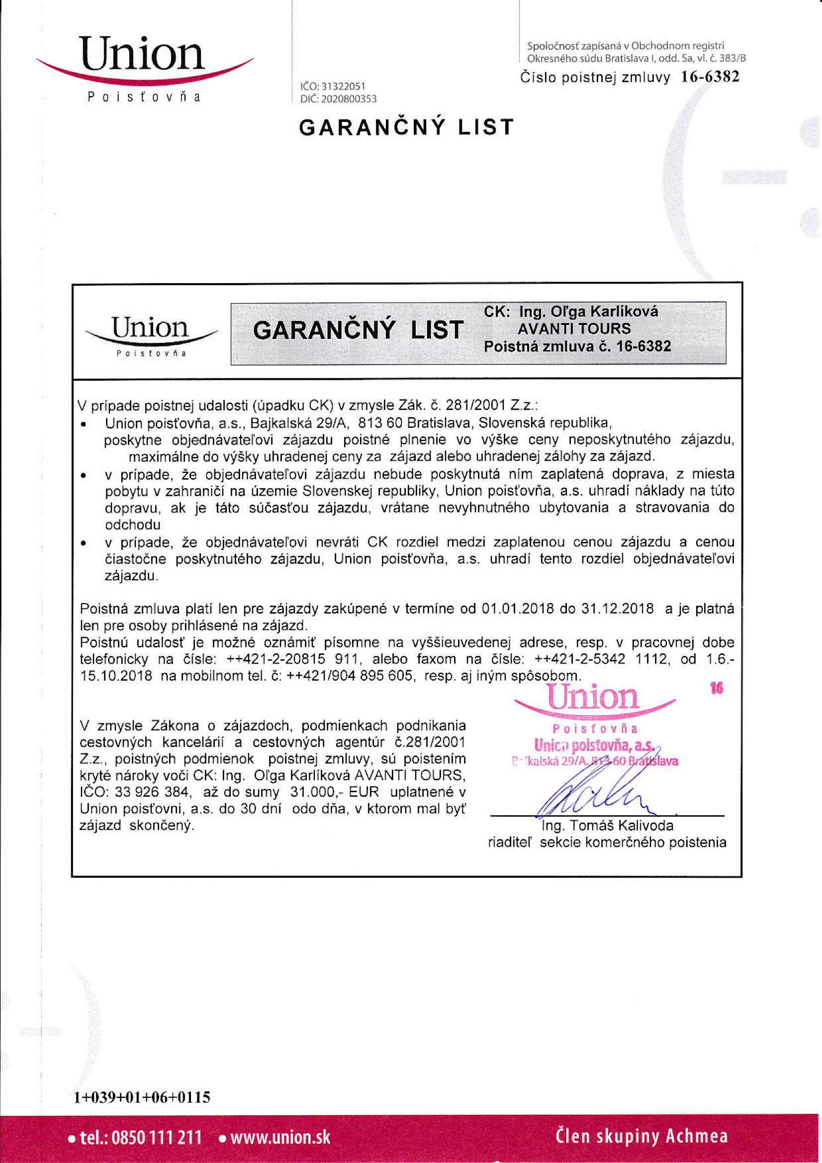 Garančný list 2018